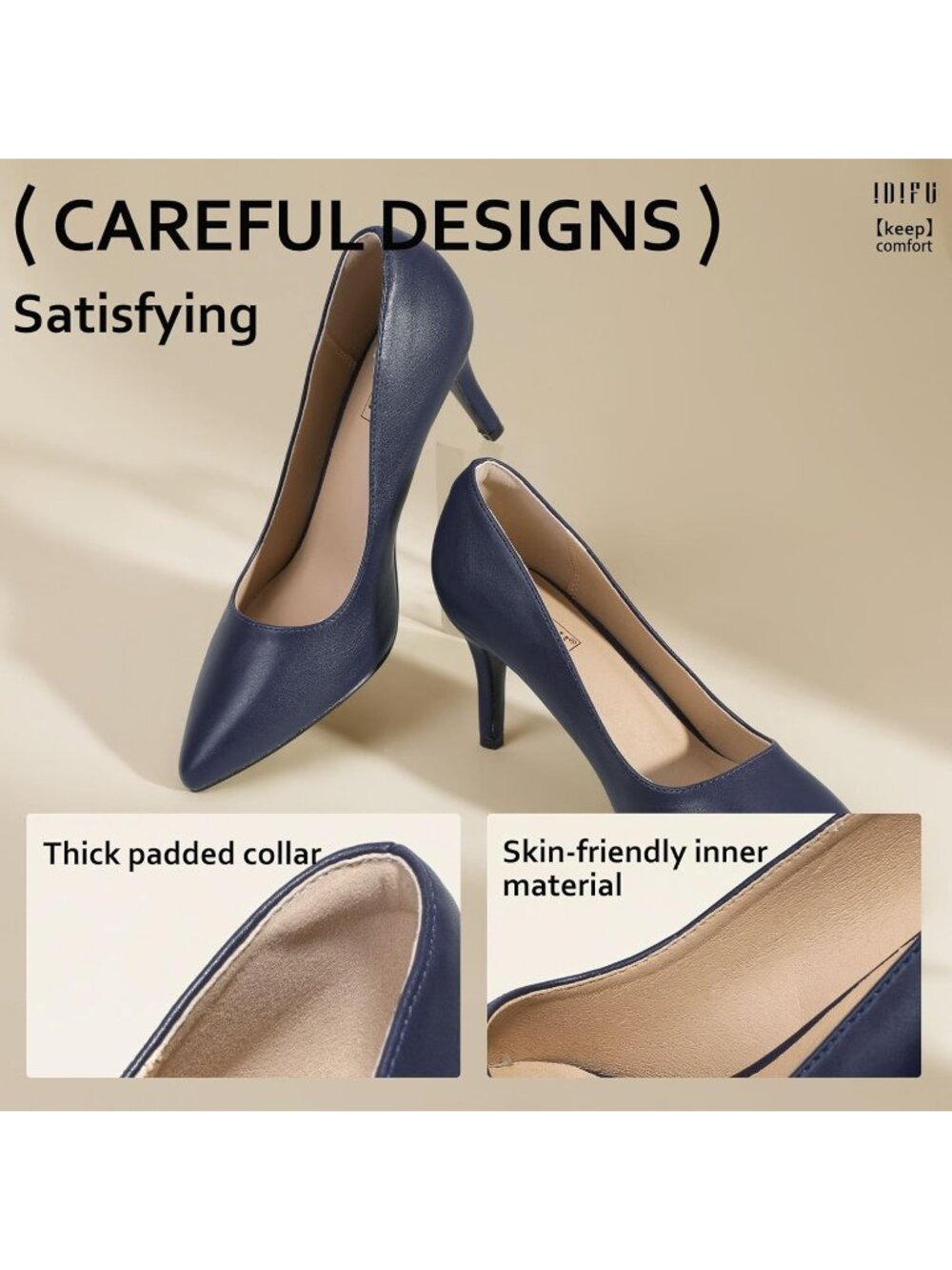 Women's Navy Blue Pu Stiletto Pointed Closed Toe High Heels Pumps Shoes - Picture 5 of 6